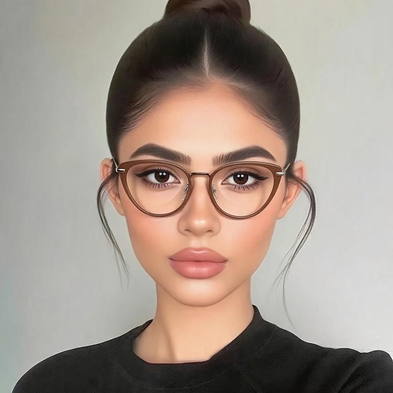 3PCS Retro Cat Eye Transparent Glasses Fashionable Brown Cat Eye Women's Glasses Elegant and Simple Temperament Sexy