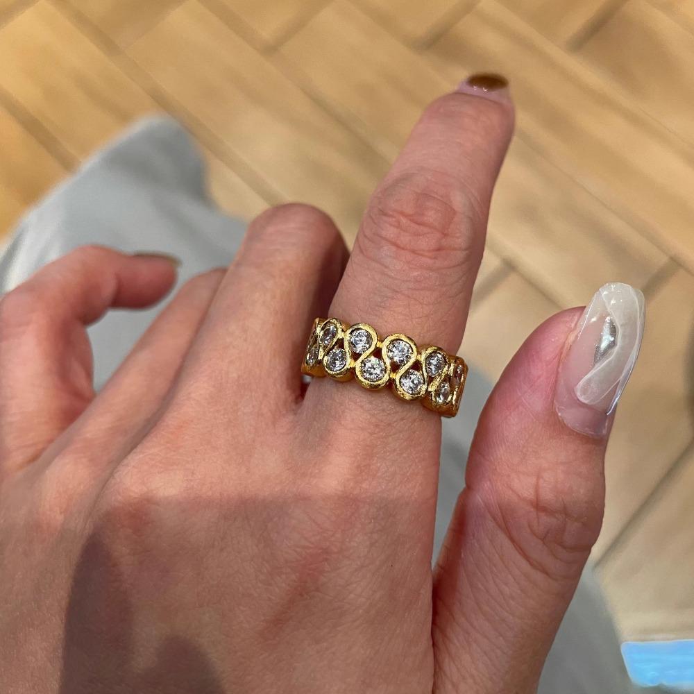 

Vintage Women Rings Elegant Brushed Retro Mobius Ring Fashion Double Row Diamond Ring adjustable