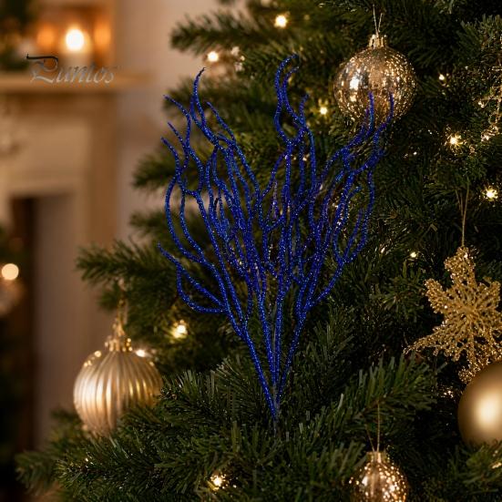 Glittery Branch Decoration Glitter Artificial Christmas Tree Pick, Sparkling Faux for Party Pick Ornament, Curly Decorative Twigs Stick Stem