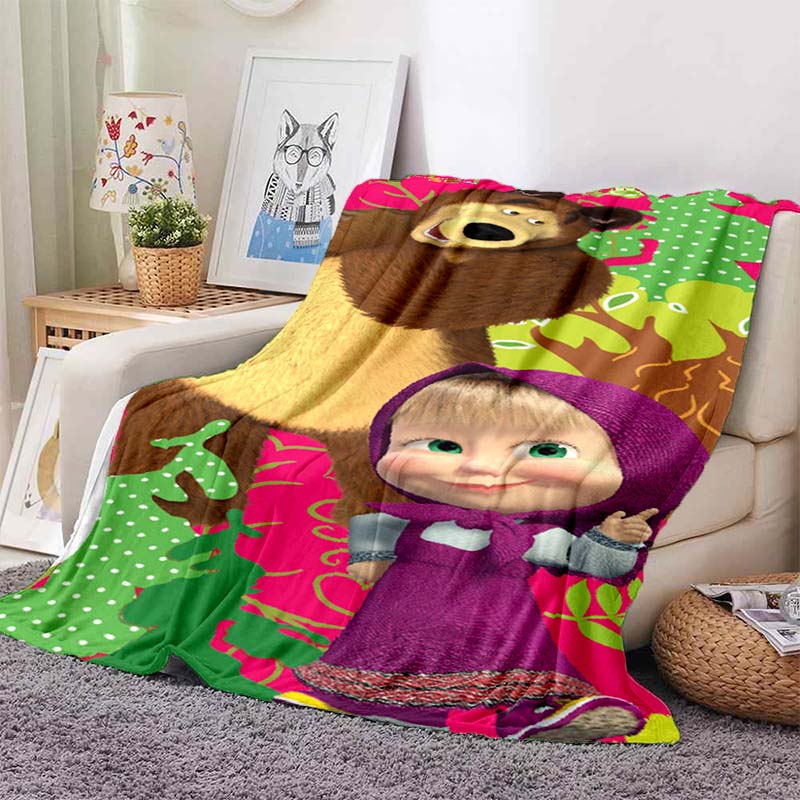 3D cartoon cute M-Masha and Bear blanket flannel home sofa bed bedroom warm portable children's gift picnic sleep soft blanket