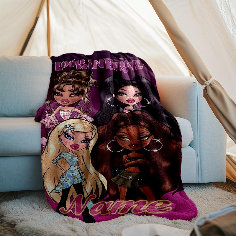 Personalized Custom Name Blanket - Bratz Print Design,Blanket for Sofa,Bed,Travel,Camping - Soft and Warm, Great Gift