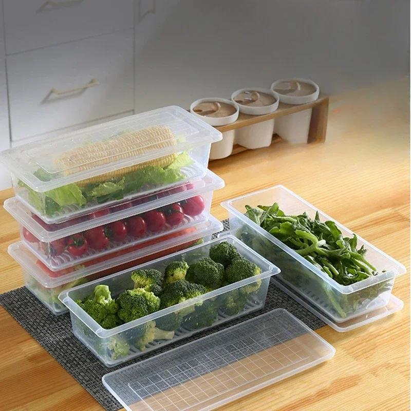 1pcs Airtight Stackable Food Storage Containers Set with Lids & Detachable Drain Tray - Reusable Refrigerator Organizer Boxes