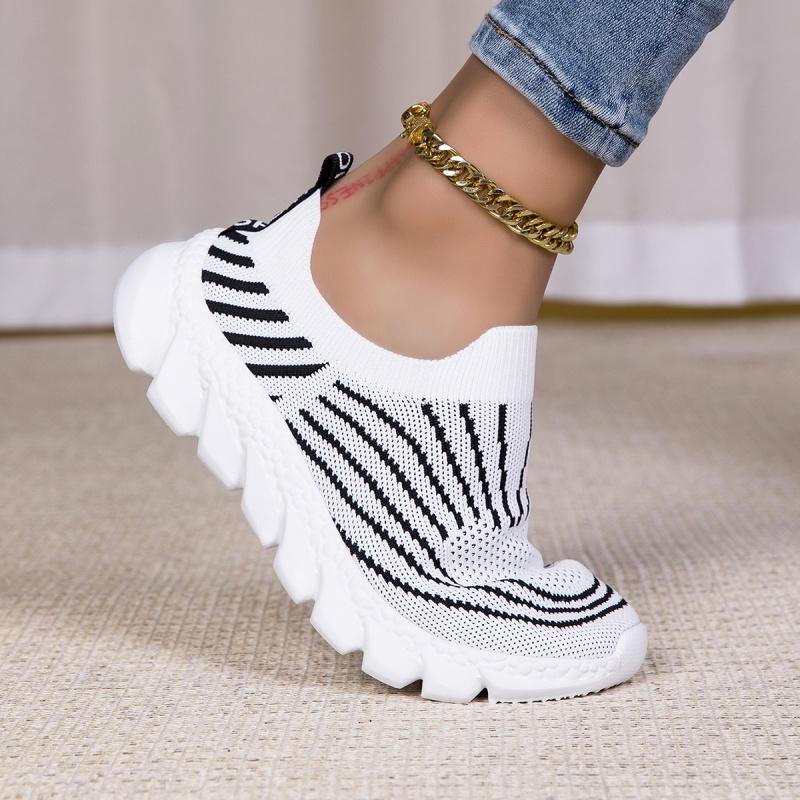 Ladies Knitted Walking Shoes Breathable Mesh Women's Flats Jogging Casual Sports Shoes Lightweight Slip-on Loafers