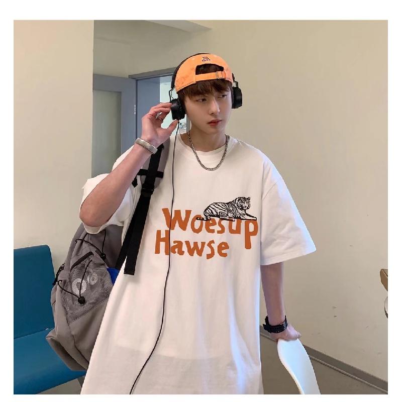 Pánská trička s krátkým rukávem dopis s grafickým potiskem trička s polovičním rukávem svetrové tričko ležérní tričko muž korejský ležérní retro topy s kulatým výstřihem