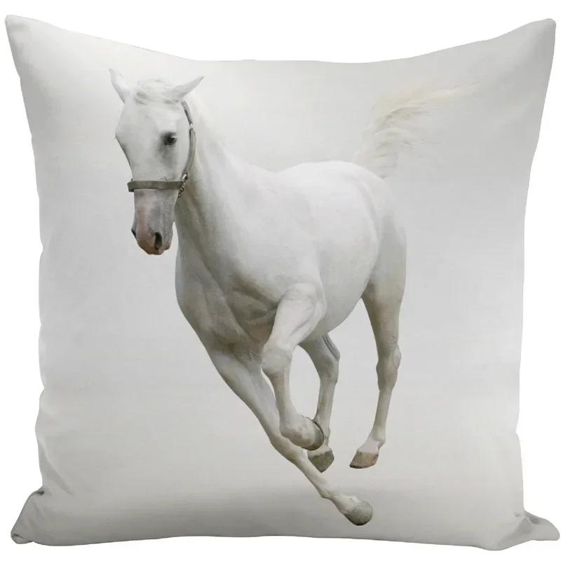 Față de pernă 45x45 Seturi de huse de perne cu imprimeu animal de război, cal alb, pentru scaun, canapea, decor decorativ pentru casă, fermă