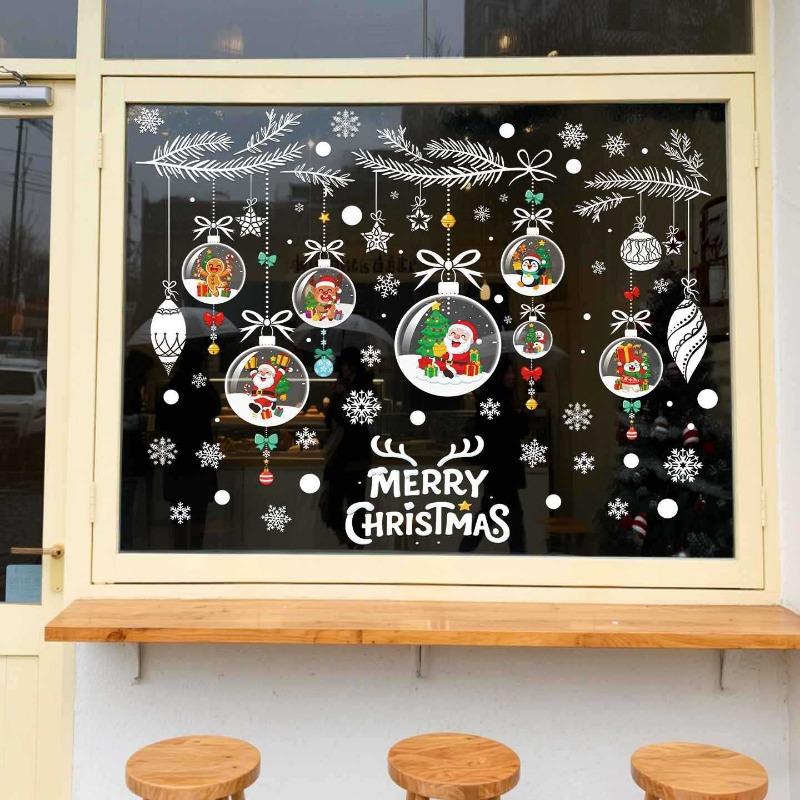 Christmas Decoration Santa Claus Ornaments Static Stickers for Party Decorations Elk Snowflakes Glass Stickers