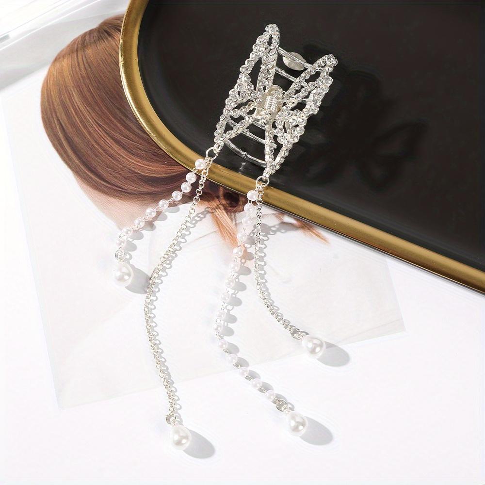 5.5cm Rhinestone Hollow Butterfly Pearl Tassel Hair Grab