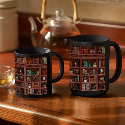 1 Adet Kütüphane Kitaplık Kupa, Kütüphaneci, Kitap Eşyaları, Kitap Kurdu Kupa Hediyeler, Okuyucular İçin, Kitap Hediyeleri Siyah, 350ml/11oz&450ml/15oz