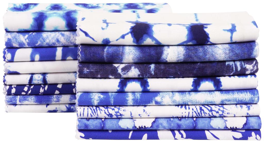 Soimoi 16 Pc Fat Quarter Bundle,  Shibori  Print 18"x 22"  DIY Patchwork-  100   Cotton  Pre-Cut Quilting Fabric Blue &