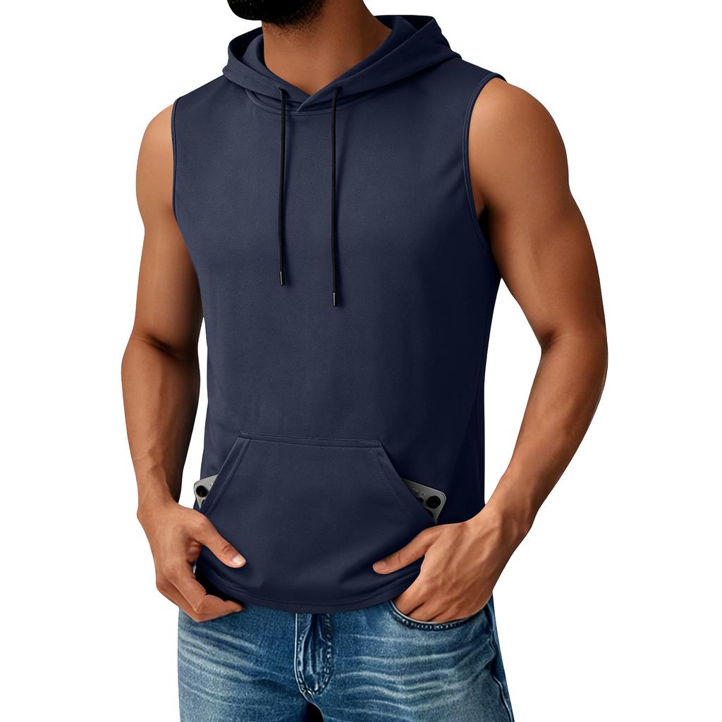 Men's Hooded Pocket Top  Men's Casual Sports Quick Drying Sleeveless Top