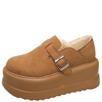 Fashion 2024 Winter Warm Fluffy Sneakers Suede Leather High Platform Snow Shoes for Women Non Slip Plush Casual Chunky Shoes Woman 7.5CM