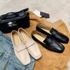 British Style Square Head One Pedal Commuter Loafer Leather Shoes Women's 2025 Simple and Comfortable Versatile Flat Heel Single Shoes Lazy Shoes
