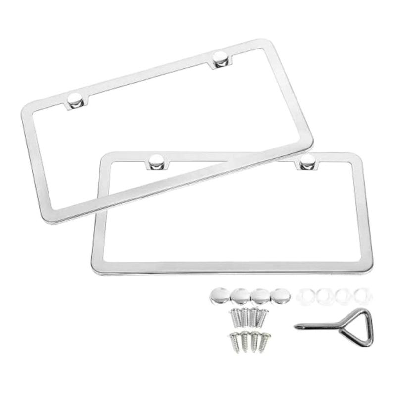 Universal American License Number Plate Bracket Frame Stainless Steel Metal with Standard Screw Exterior Accessories