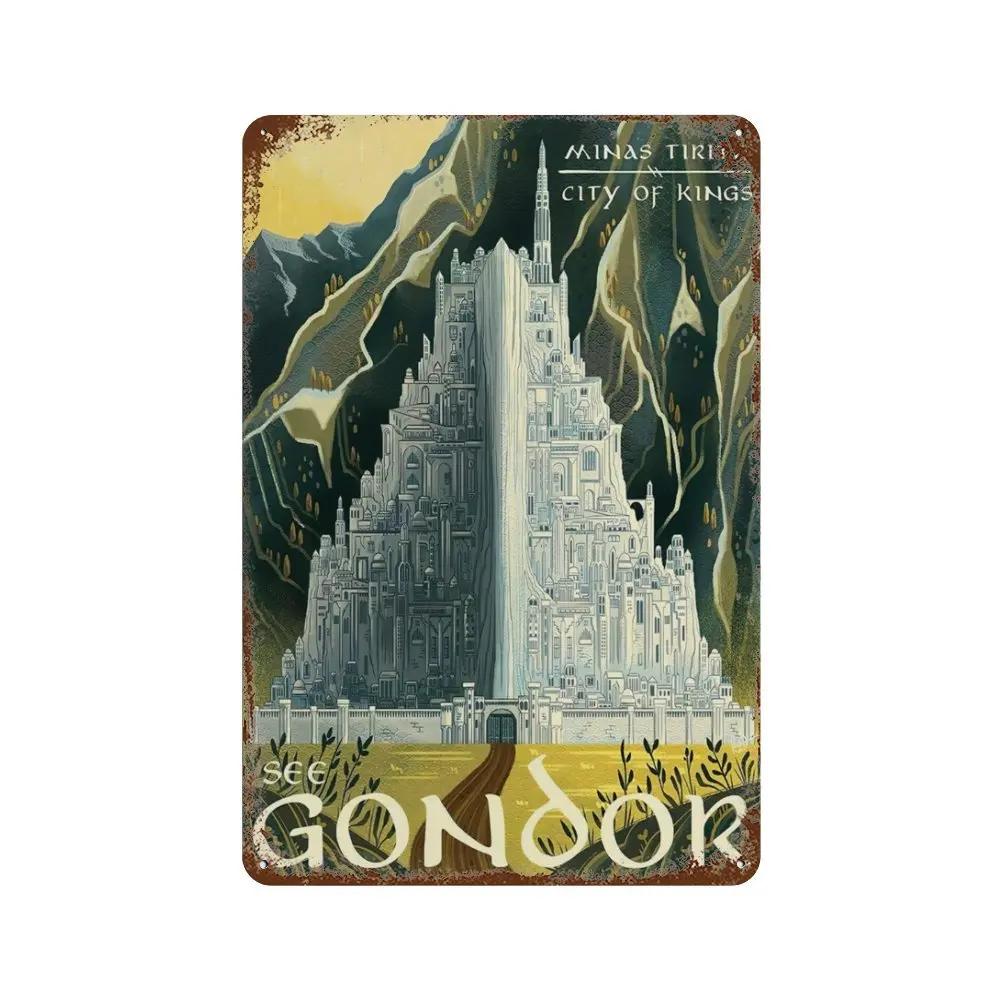 Abstract Ring Retro Travel Poster Metal Aluminum Sign Plaque Vintage Film Mordor Castle Lord Magic Kid Bed Room Home Wall Dec