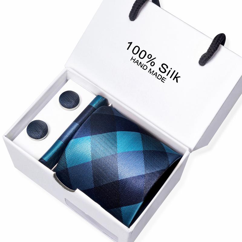 Men'S Business Tie Square Scarf Gift Box Striped Plain Suit Shirt Tie Black Gift Box Set