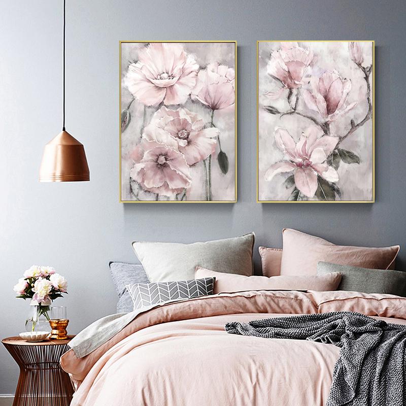 Pink Floral Posters Print for Nordic Bathroom Living Room Flower Wall Art Canvas Painting Home Wall Decor Pictures Farmhouse