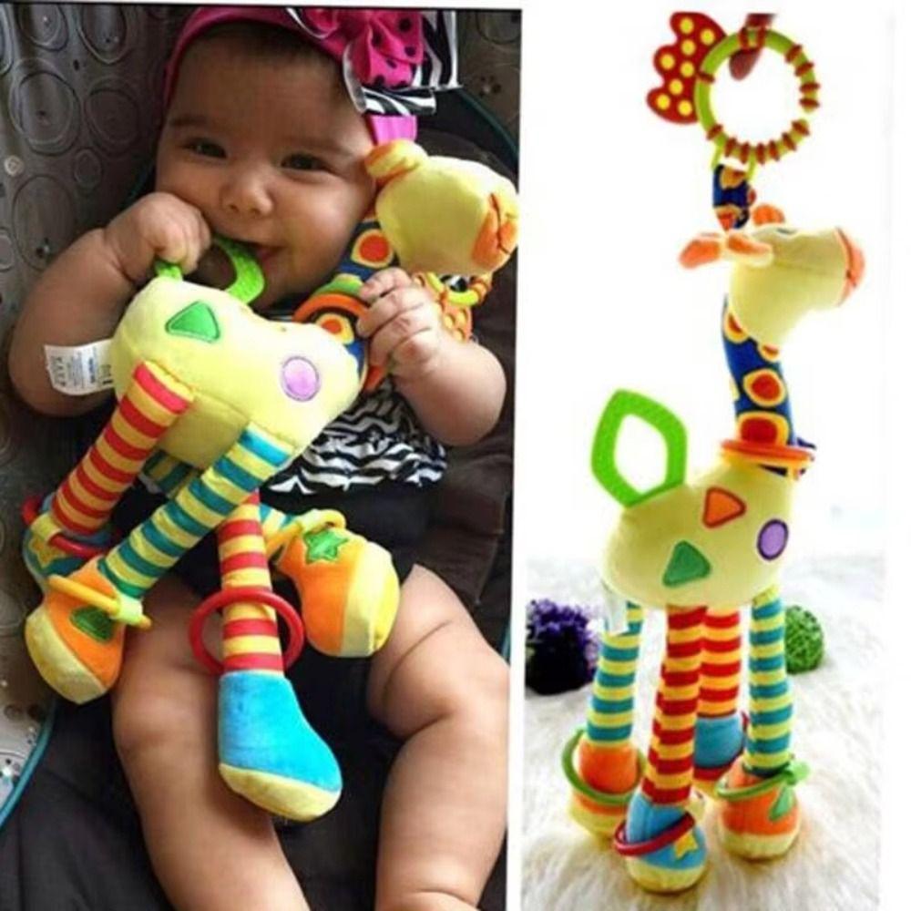 Early Education Giraffe Animal Handbells Plushies Doll Plush Rattle Teether Toys  Children Gift