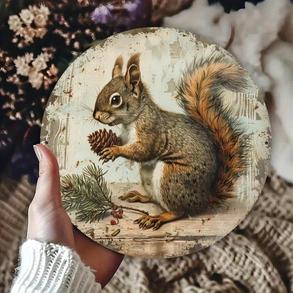 

Metal Wall Art Vintage Squirrel Pinecone Rustic Home Decor 8x8 Inch 20x20 різнокольоровий