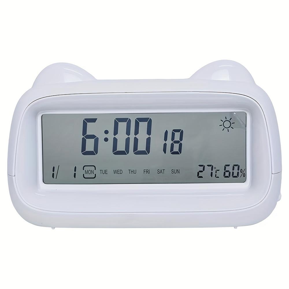 

Modern LED Cat Alarm Clock with Silent Mode, Digital Display for Time, Date,Temperature Cartoon Cat Design,Battery Operated AAA,Ideal for Home Decor, білий