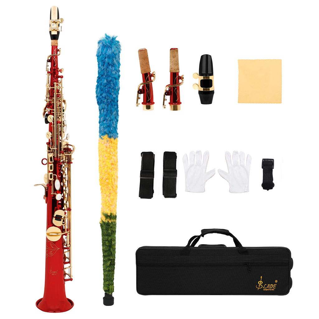 Standard B Tone Soprano Saxophone Bb Straight Pipe Red Lacquered Body Professional Musical Instrument with Case Accessories Set