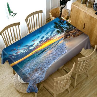 Beach Waves Pattern Coconut Tree Tablecloth Dustproof Thicken Cotton Rectangular Round Table Cloth For Wedding Picnic Party