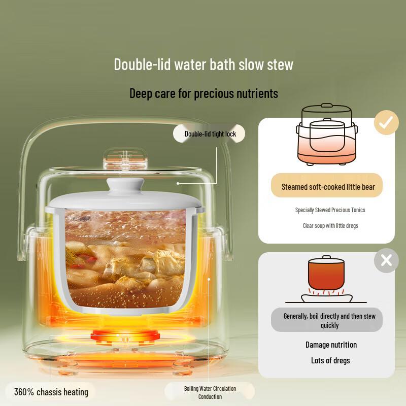 BEAR Olla eléctrica para cocinar comida de bebé de 1L enchufe CN (adaptador incluido)