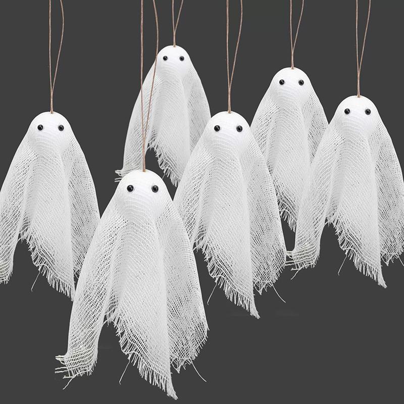 

WTEMPO Halloween White Mesh Hanging Pendants Halloween-themed Party & Indoor & Outdoor Decor Props Cute Christmas Tree Pendants with Ropes 6pcs*2set белый