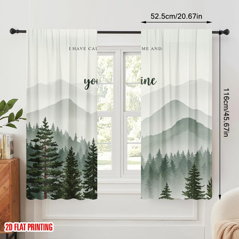 2pcs 2D flat printing Curtains Isaiah 43 1 Trees Mist Polyester Without Electricity All Season Party & Holiday Decor Use for