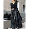 Schwarze High-Waist-Hose mit weitem Bein aus Kunstleder, lockere Passform, lässige Damenmode, stilvolle Alltags-Hose