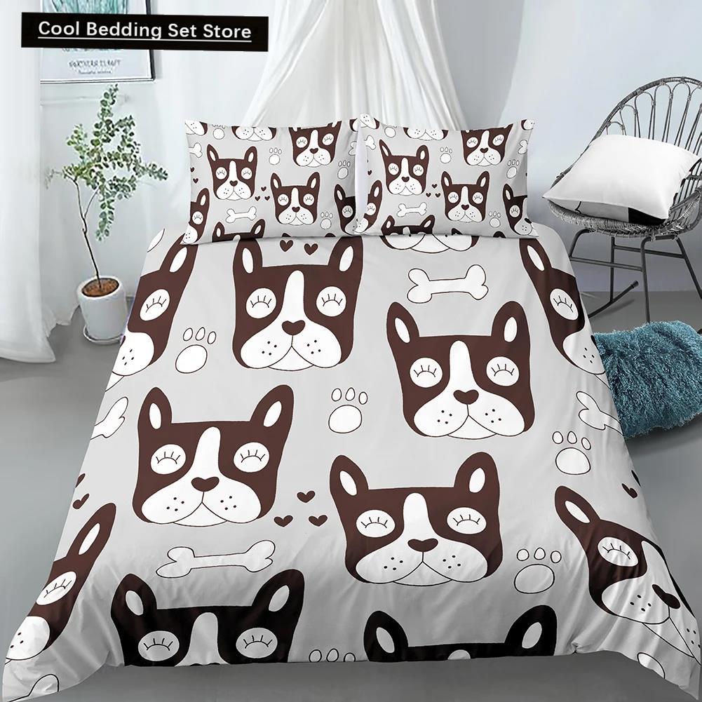 Comforter Cartoon Pug King Queen Double Full Lovely Puppy Bedding Set Pet Animal Yellow Polyester Comforter