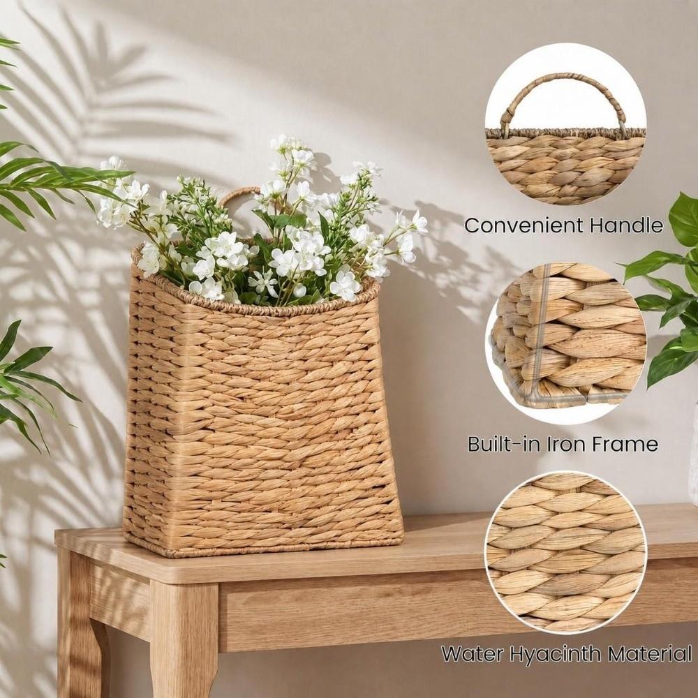 Handmade Woven Hanging Wall Basket Natural Rattan Rattan Flower Basket  Entryway Organizer