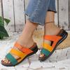 Fashion Plus Size Mixed Color Wedge Slippers Women Summer Beach Weightlight Pu Leather Slides Woman New Soft Sole Non Slip Sandal Mujer