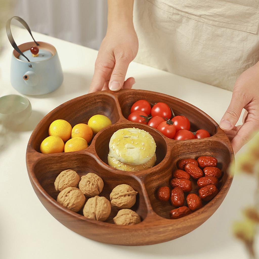Nuts Storage Platter Tray Wooden Serving Tray Dessert Fruit Veggie Food Serve Plate for Party Family Dinner Holiday Home Warming