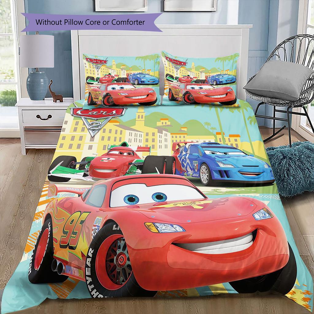 Lightning McQueen Cars 3Pcs Bedding Set for Kids, Soft Microfiber Bed Set for Boys Bedroom, Cartoon Movie Home Decor