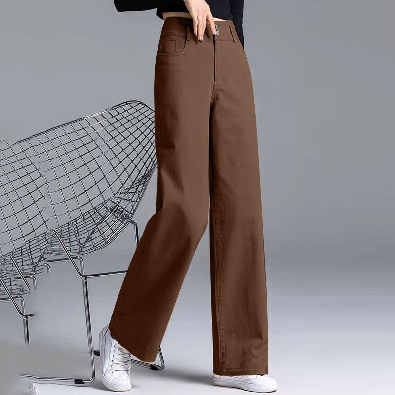 

ZANZEA Женские повседневные однотонные прямые брюки со средней талией и карманами S коричневый