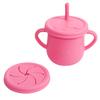 Silicone Baby Straw Cup - Cute Training Sippy Cup with Handles, Straws, Lids - Reusable Snack Cups Feeding Supplies for Toddlers