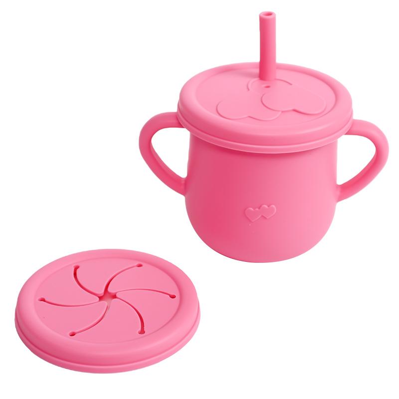 Silicone Baby Straw Cup - Cute Training Sippy Cup with Handles, Straws, Lids - Reusable Snack Cups Feeding Supplies for Toddlers