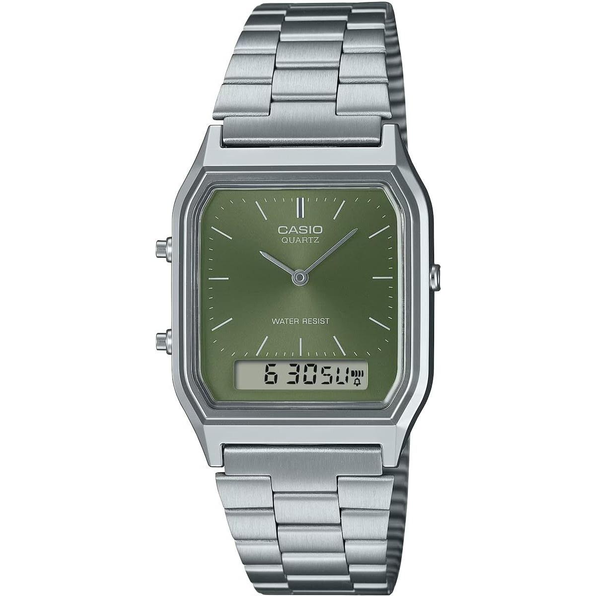 CASIO Ana-Digi Quartz Wristwatch Vintage Series AQ-230A-3AMQY Unisex Dual Time Green Overseas Model