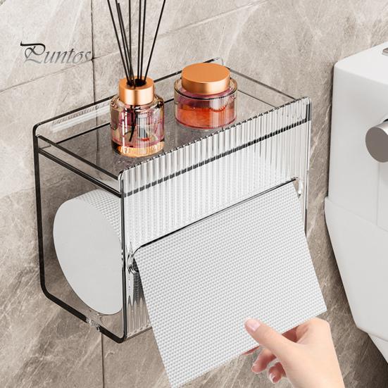Toilet Tissue Box Storage Organizer with Top Shelf Transparent Large Capacity Wall Mounted Paper Drawer Toilet Roll Paper Storage Rack