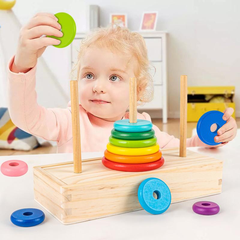 Wooden Stacking Toy Rainbow 10 Layer Tower For Early Education And Brain Development