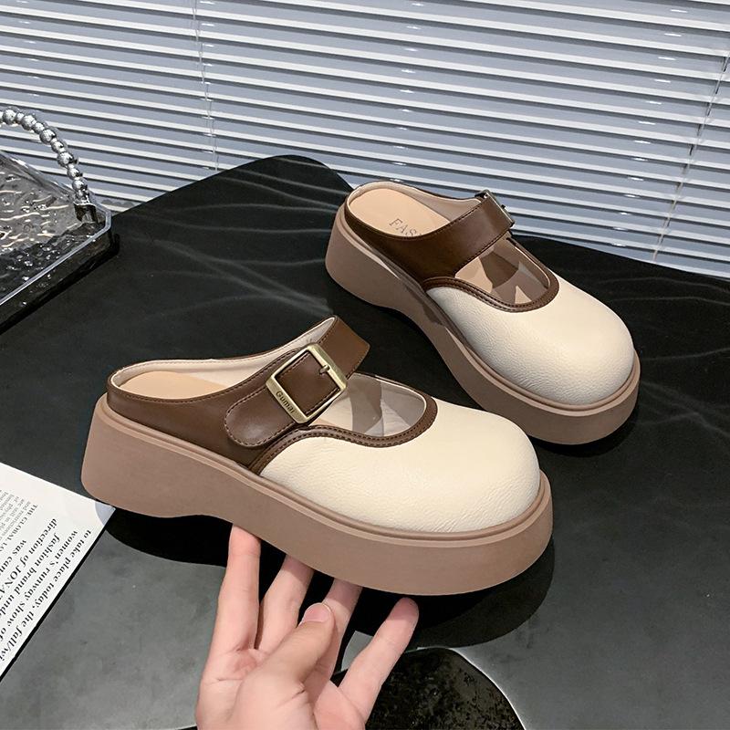 

Весенние универсальные модные высокие туфли на платформе новые полутапочки ретро 2025 Мэри Джейн одиночные туфли женские с круглым носком 40