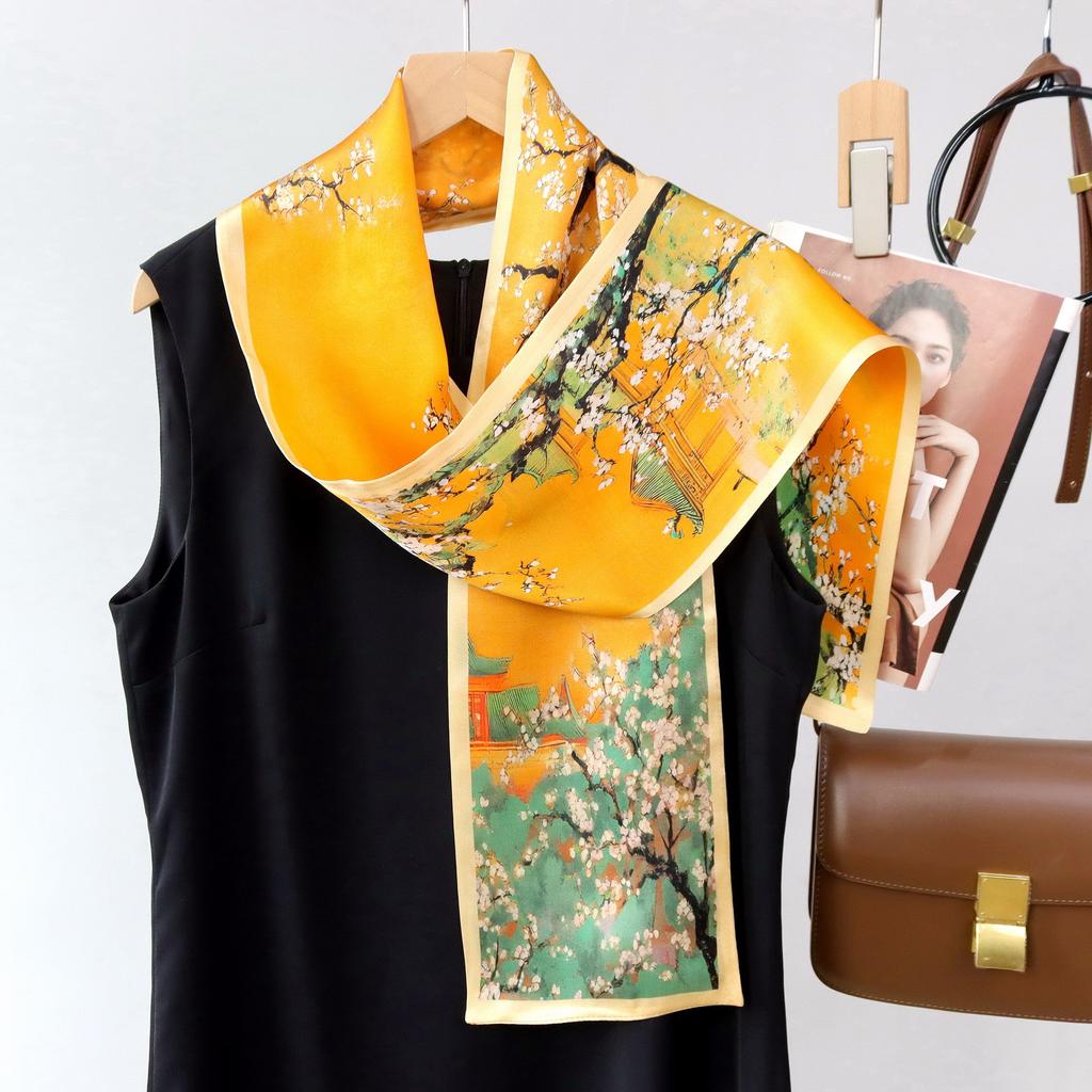 Palace Wall White Plum National Tide Chinese Ancient Style Hangzhou Silk Scarf Mulberry Silk Women Hangzhou Silk Double Silk Long Scarf Scarf