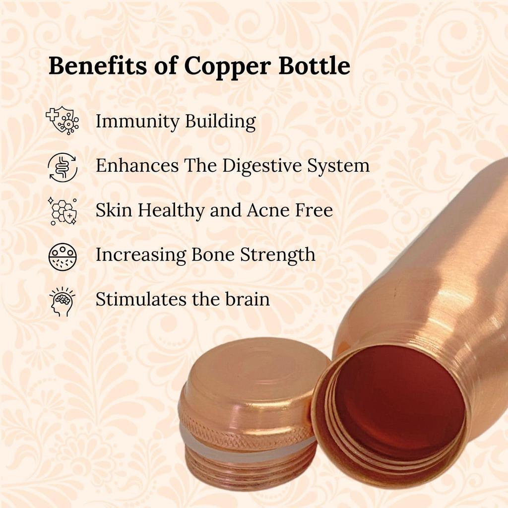 Pure Copper Water Bottle 1L | Ayurvedic Pure Copper Water Bottle with Leakproof Lid | 1L Water Bottle for Office & Gym (Copper Plain)