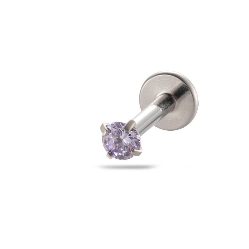Colored Cubic Zirconia Inlaid Titanium Labret Stud (1.2*8mm) for Cartilage, Tragus, or Conch Piercing
