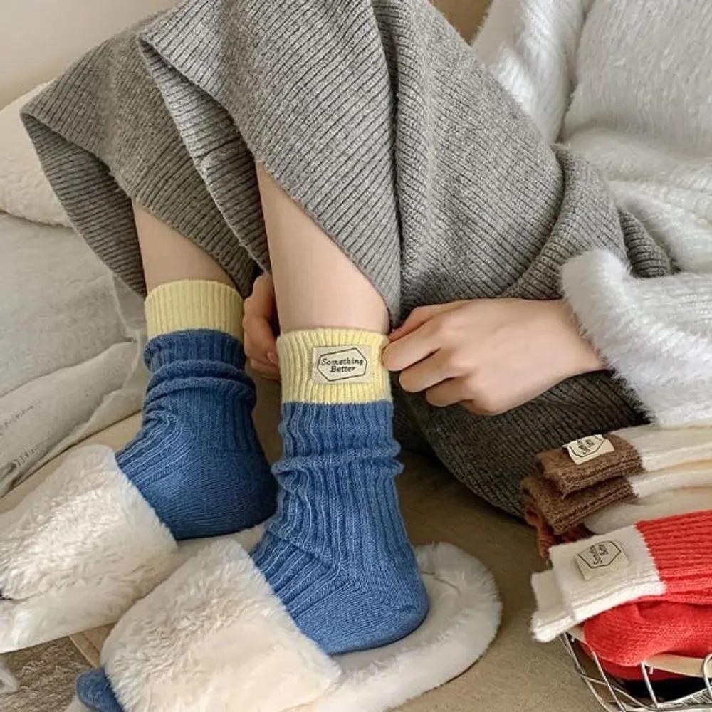 Holliz Enav Cozy Color Mix Knit Winter Socks 5 Colors pink