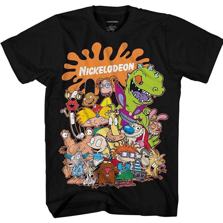 Мужская классическая футболка Nickelodeon 90-х - Рапунцль, Рептар, Рен и Стимпи, и Эй, Арнольд Винтажная футболка (Черный Ник, Большой) XXXXXL разноцветный