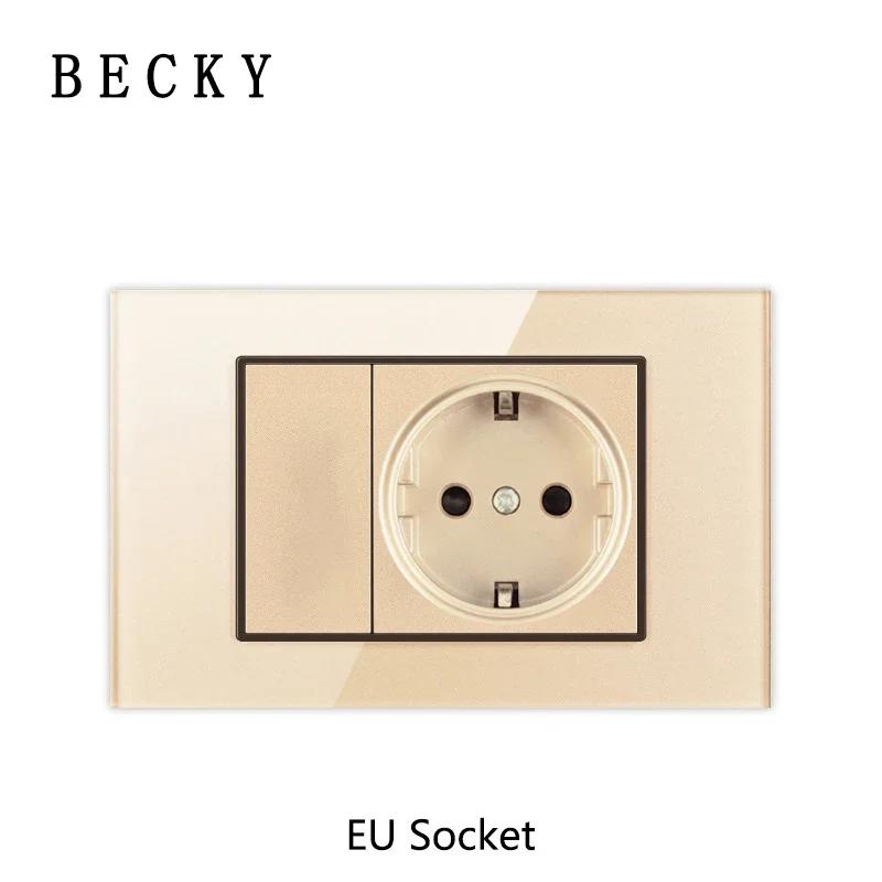 118 Type Gold Piano Key Tempered Glass Reset Switch Fashionable Switch Socket Universal Socket Home Hotel Office Decoration