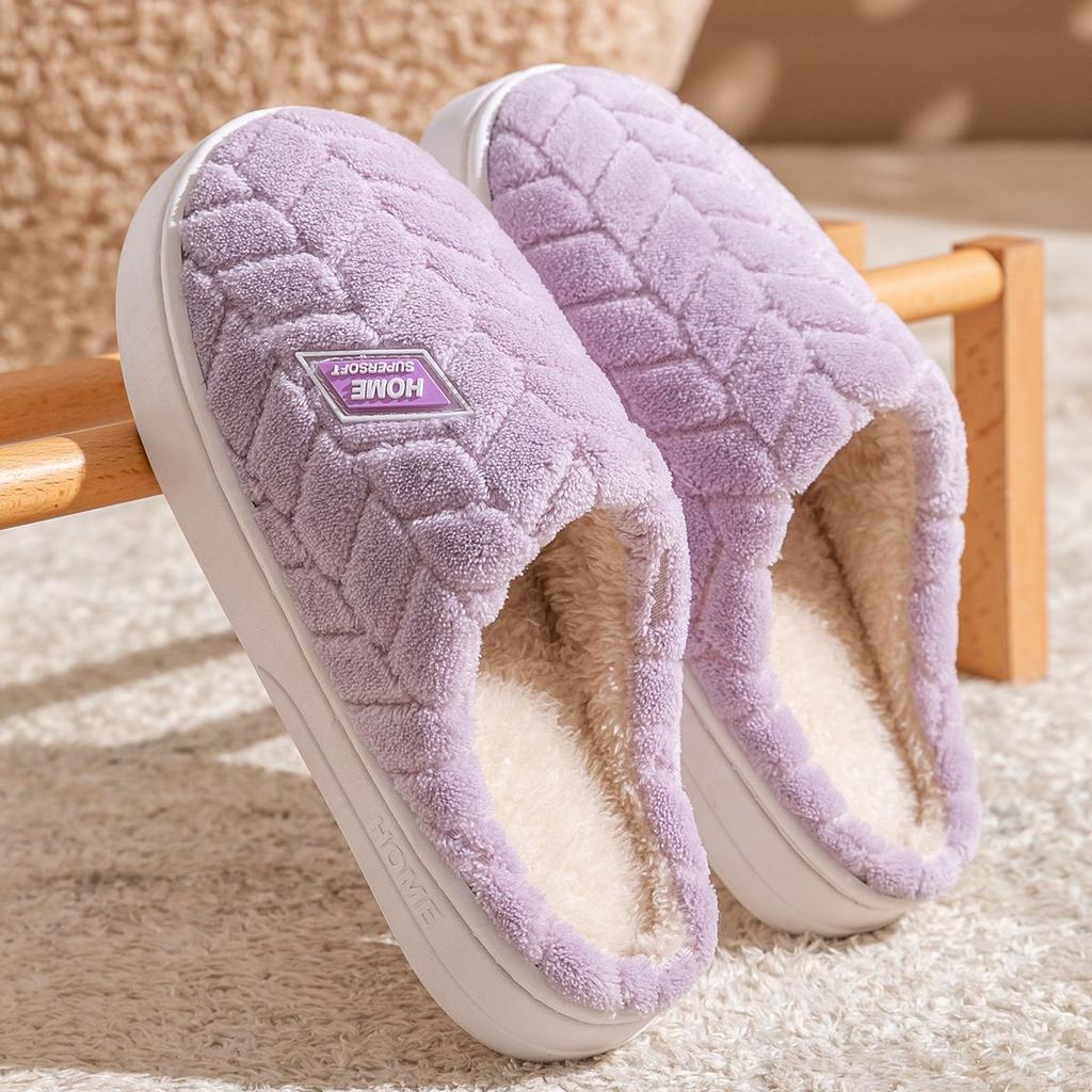Plush cotton slippers 2025 autumn and winter new indoor home thick bottom warm couple cotton slippers winter