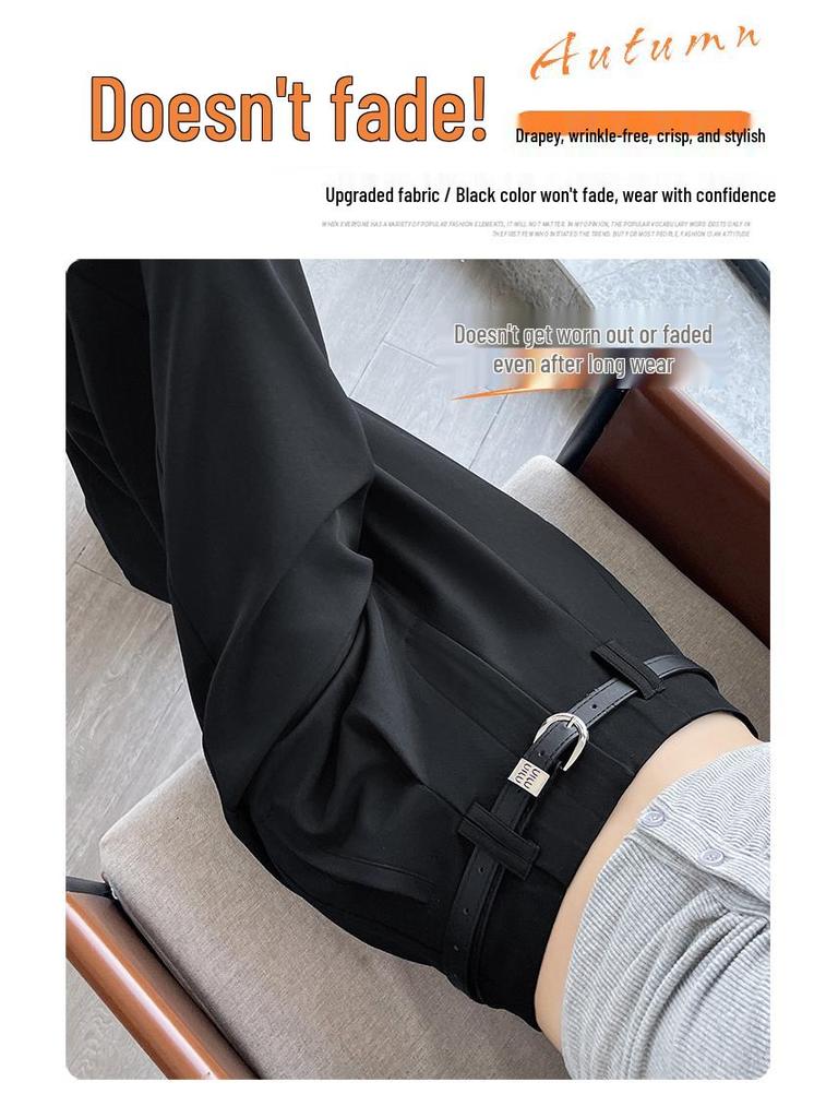 Women's Wide-Leg High Waist Gray Suit Pants - Spring 2026 Collection, Slimming Drape, Loose, Floor-Length, Casual Straight Fit.