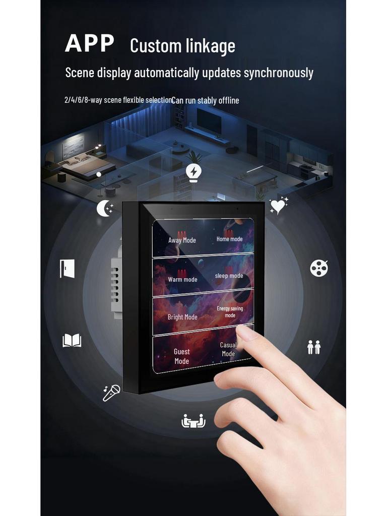 Comutator inteligent multifuncțional Tuya de 4 inch pentru scene și reglare a intensității luminoase cu control prin mobil